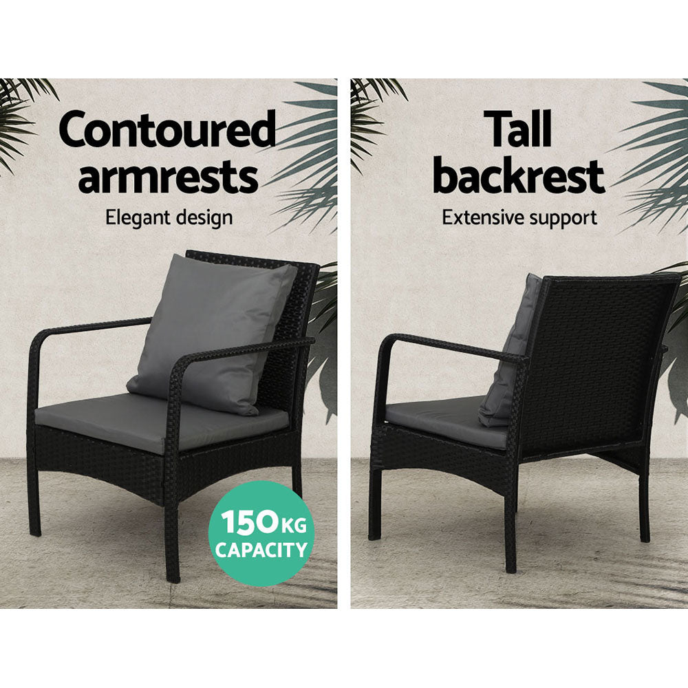 Meridian Outdoor Sofa Set – Black & Grey – 4 Piece