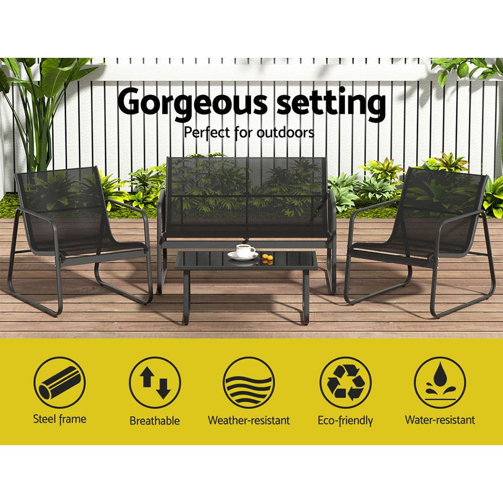 Serano Outdoor Sofa Lounge Set – Black – 4 Piece