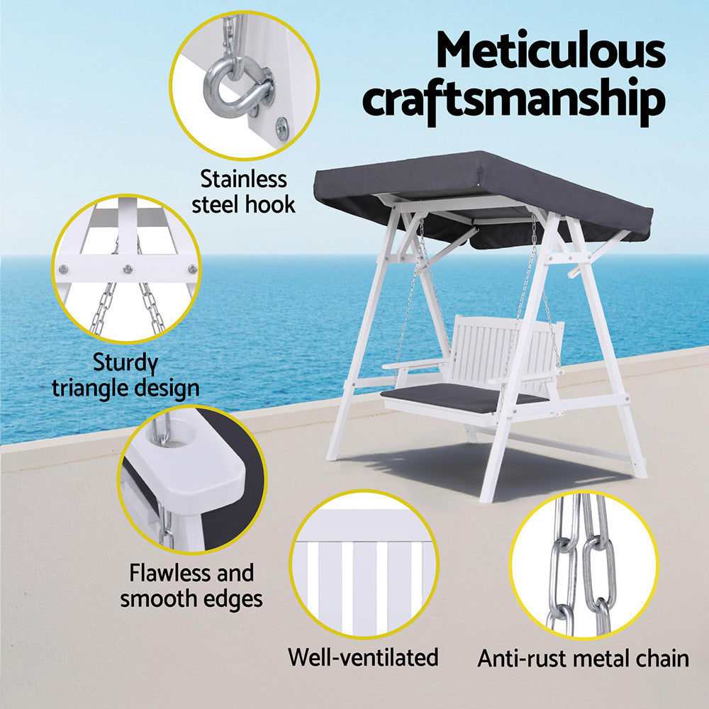 Pavilion Garden Swing with Canopy – White – 3 Seater