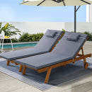 Cove 2x Sun Lounge Wooden Lounger Outdoor Furniture Day Bed Wheel Patio Grey