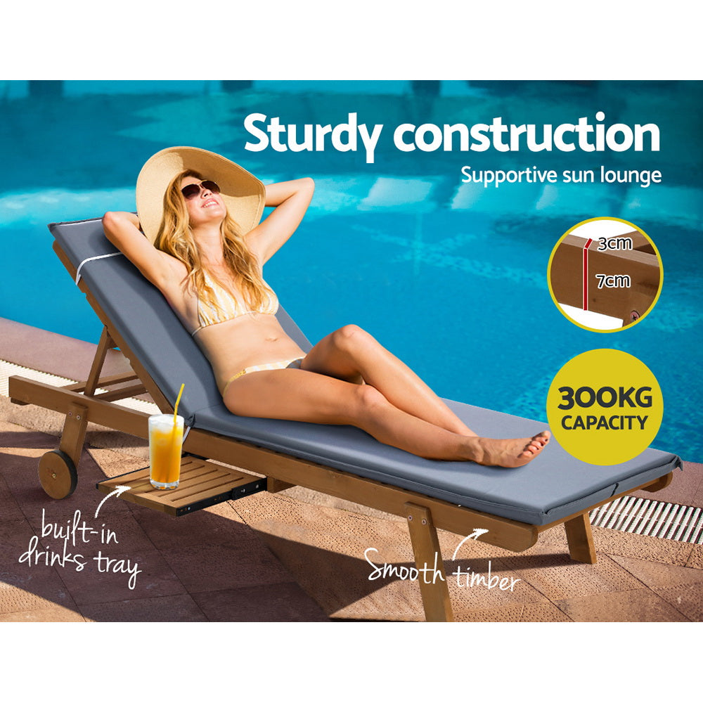 Marston Sun Loungers with Wheels – Grey – Set of 2
