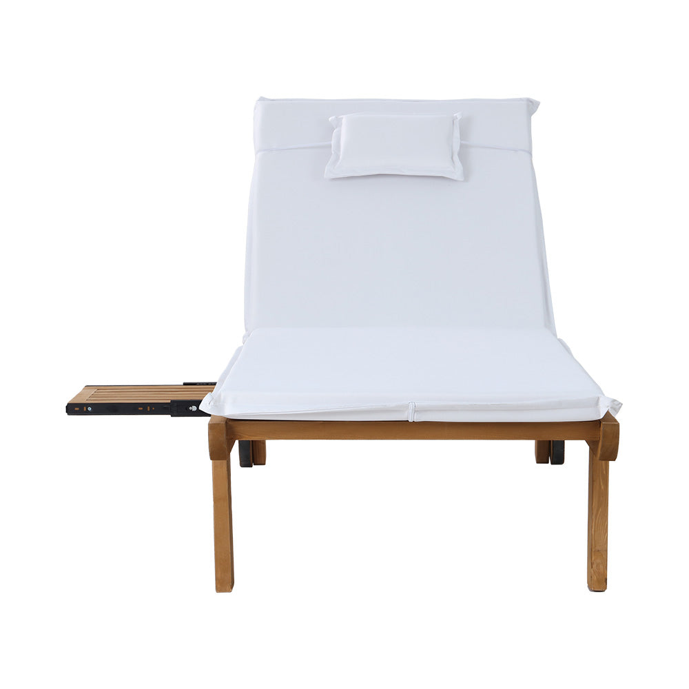 Valencia Wooden Sun Lounger – White Cushion – Wheels