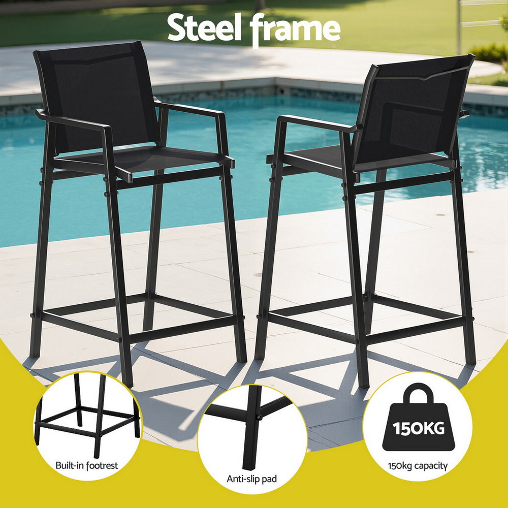 Haven Outdoor Bar Stools – Black – Set of 2