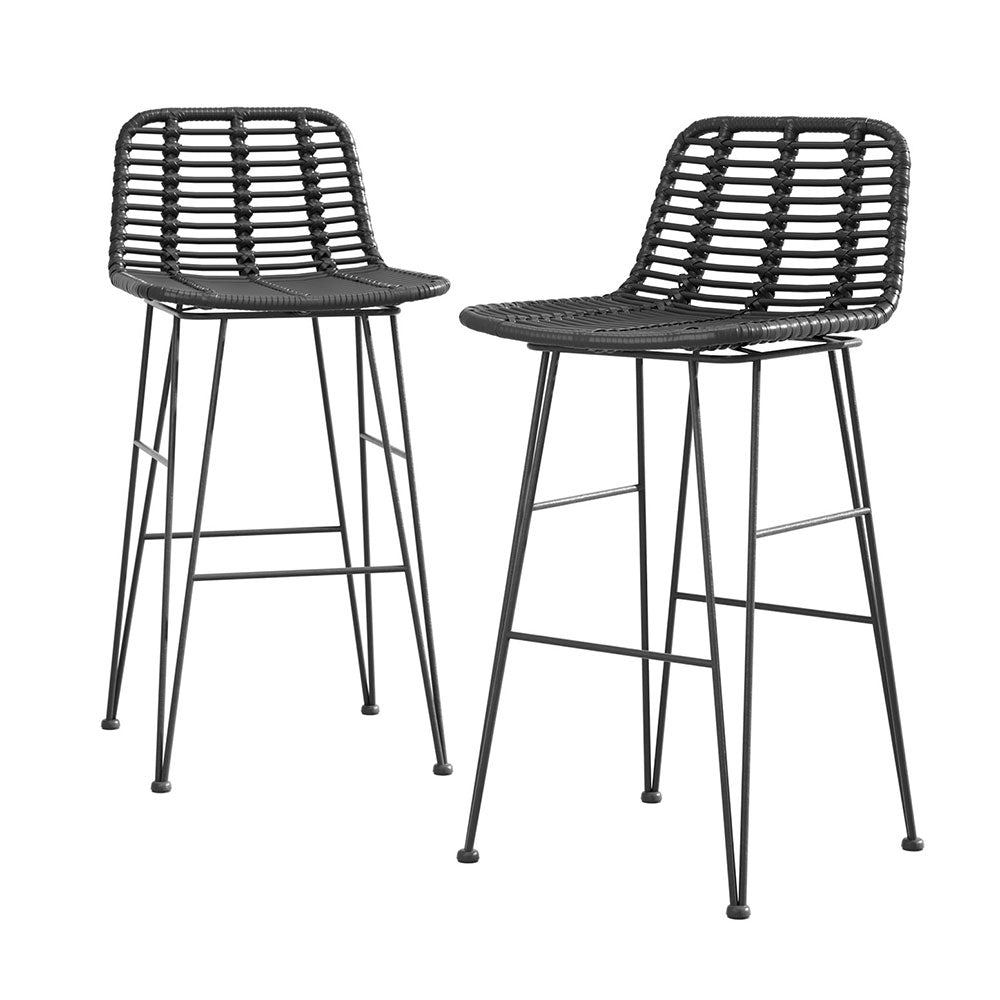 Arlo 2x Outdoor Bar Stools Rattan Black