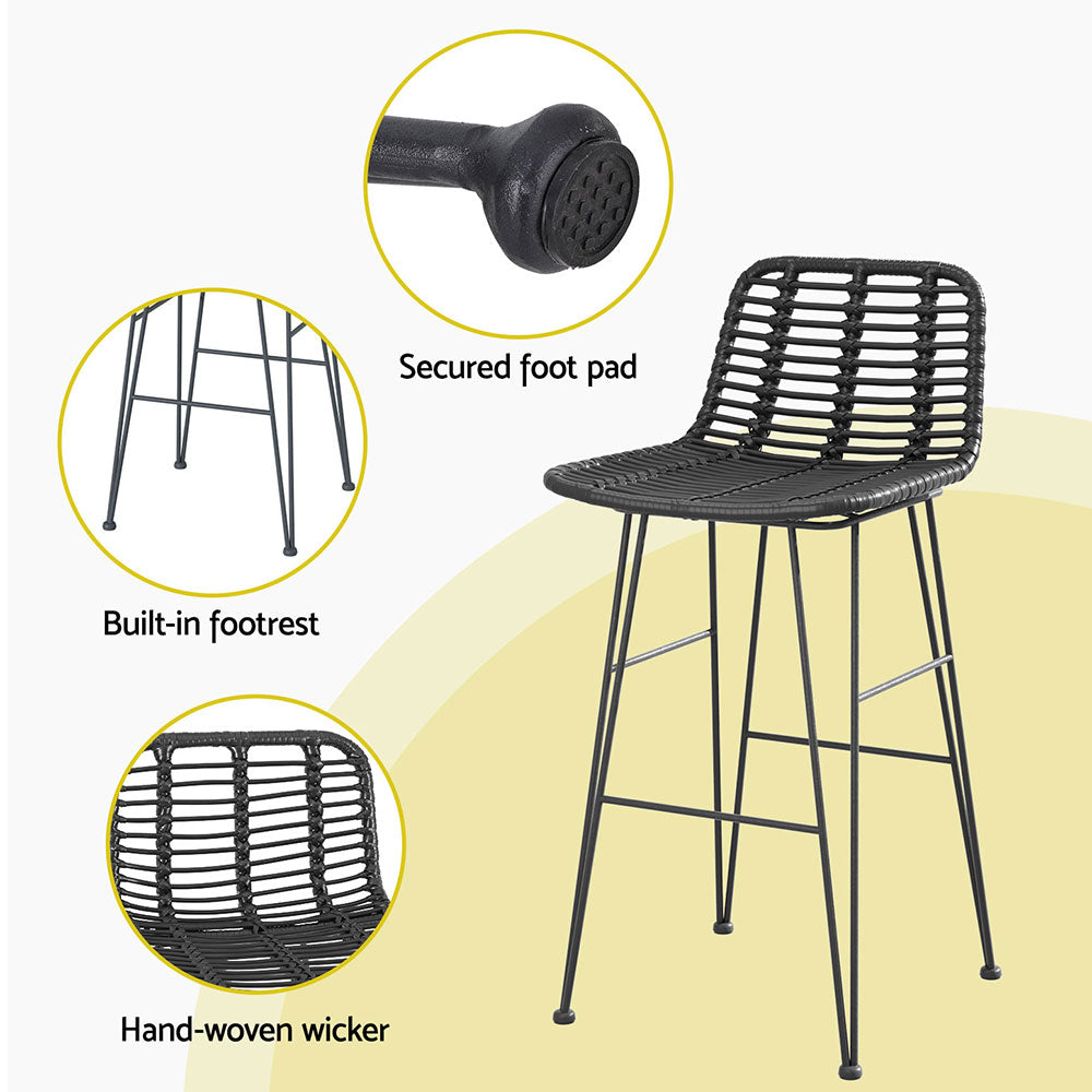 Arlo Wicker Bar Stools – Black – Set of 2
