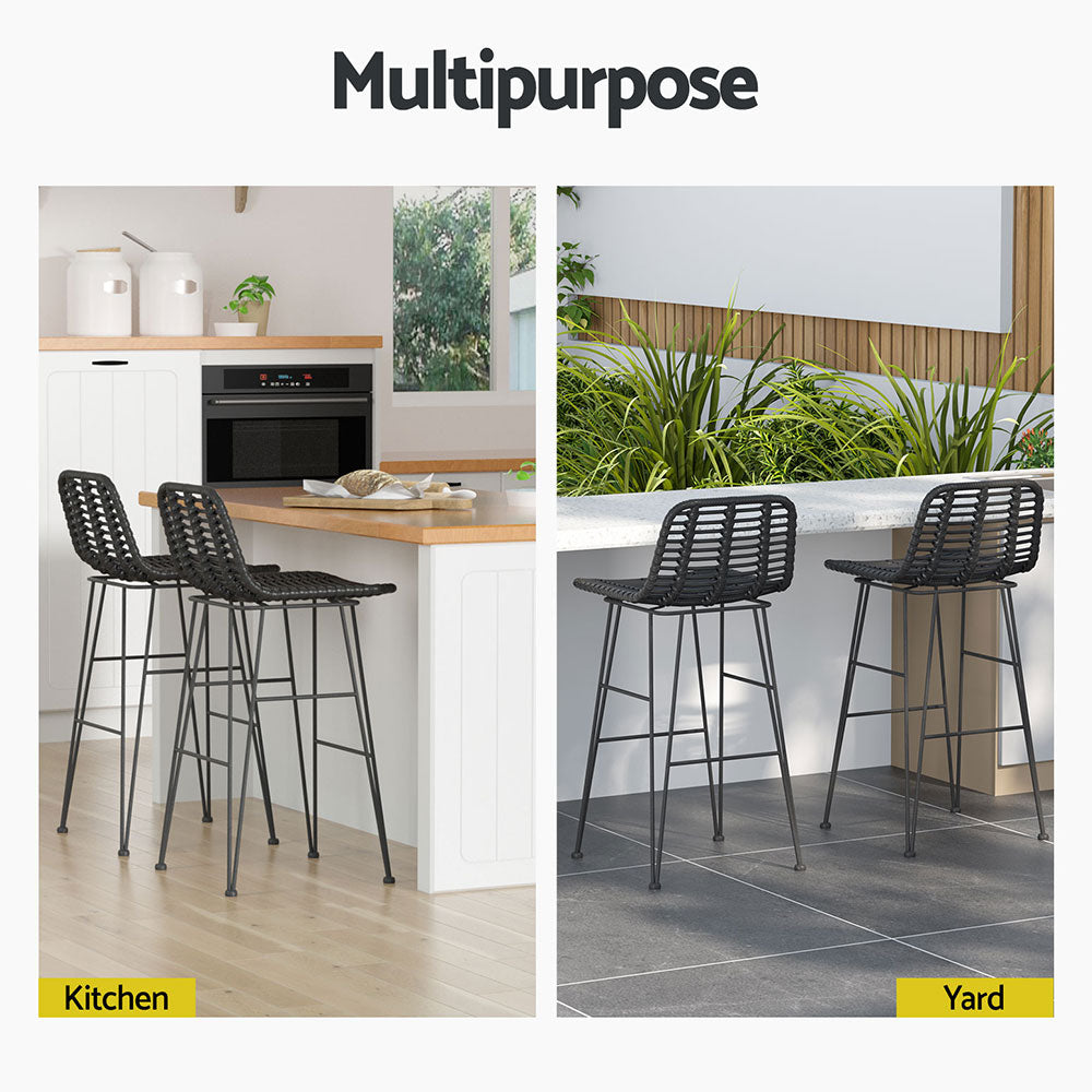 Arlo Wicker Bar Stools – Black – Set of 2