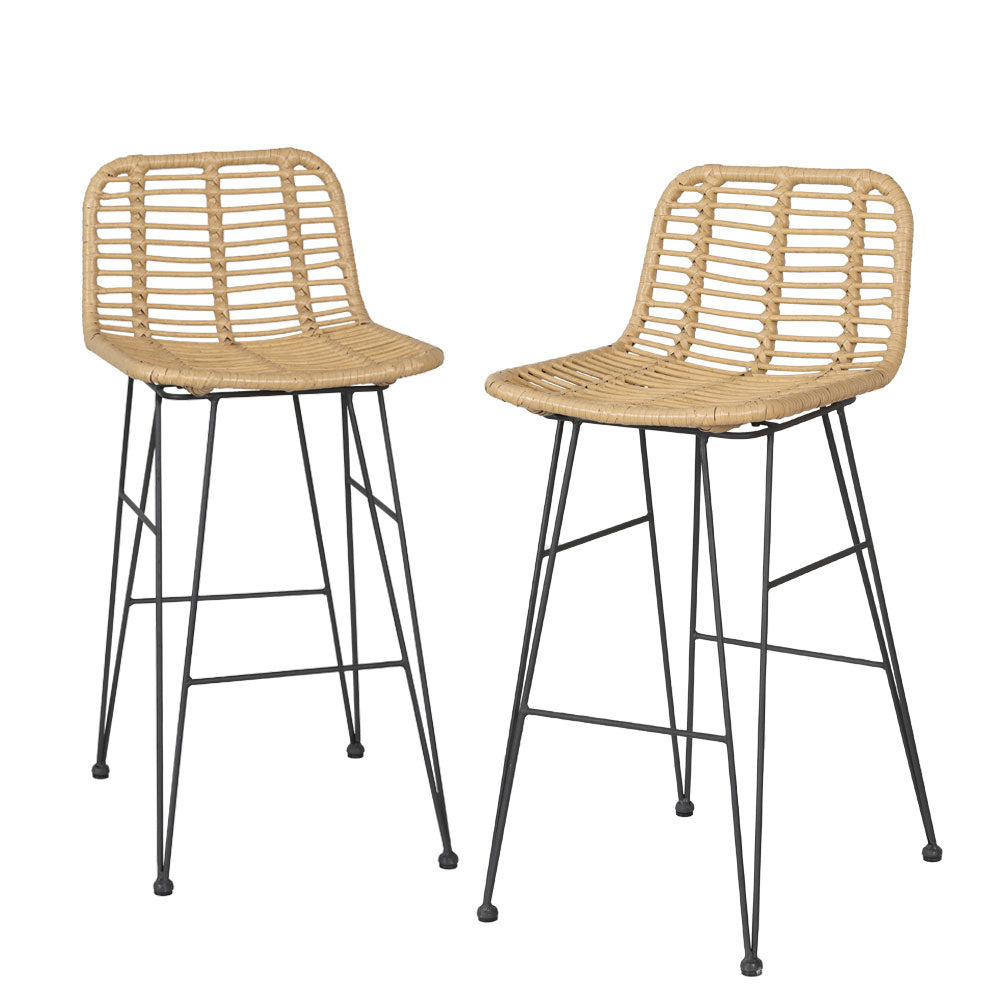 Nova 2x Outdoor Bar Stools Rattan Nature