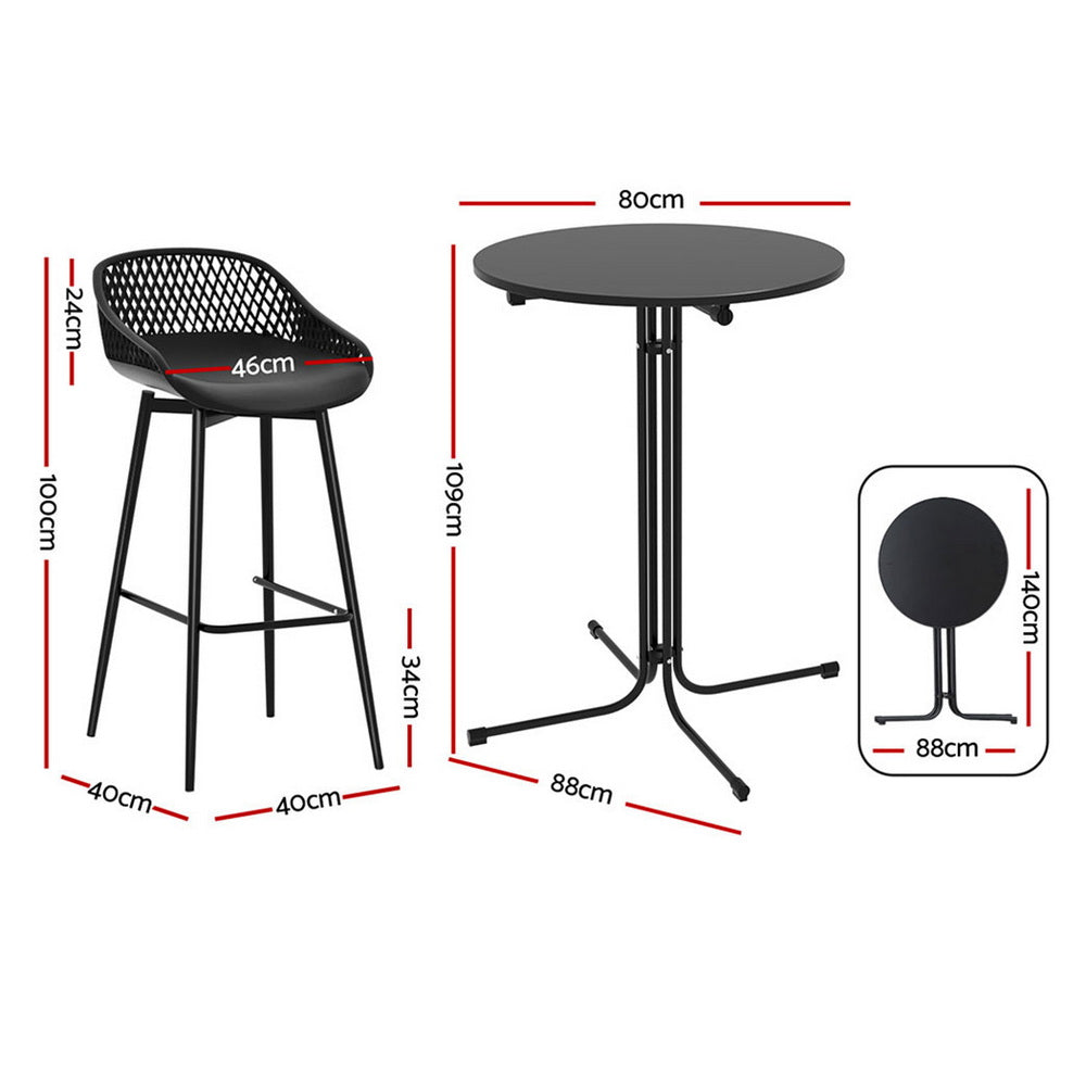 Linden Outdoor Bar Set – Black – 3 Piece