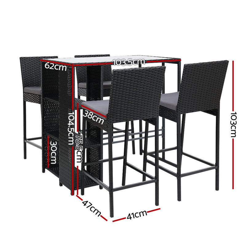 5-Piece Outdoor Wicker Bar Set