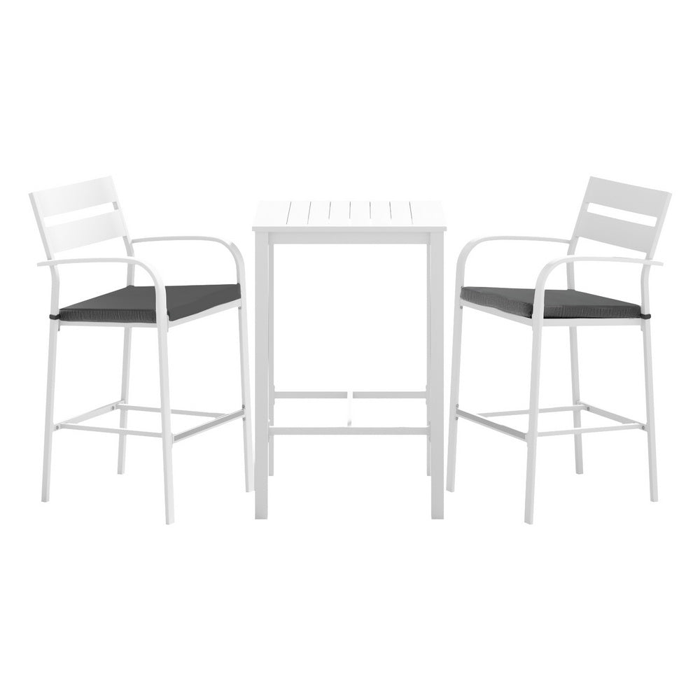 Outdoor Bar Set Stools 3 - Piece Dining Chairs Table Patio Aluminium Bistro Set