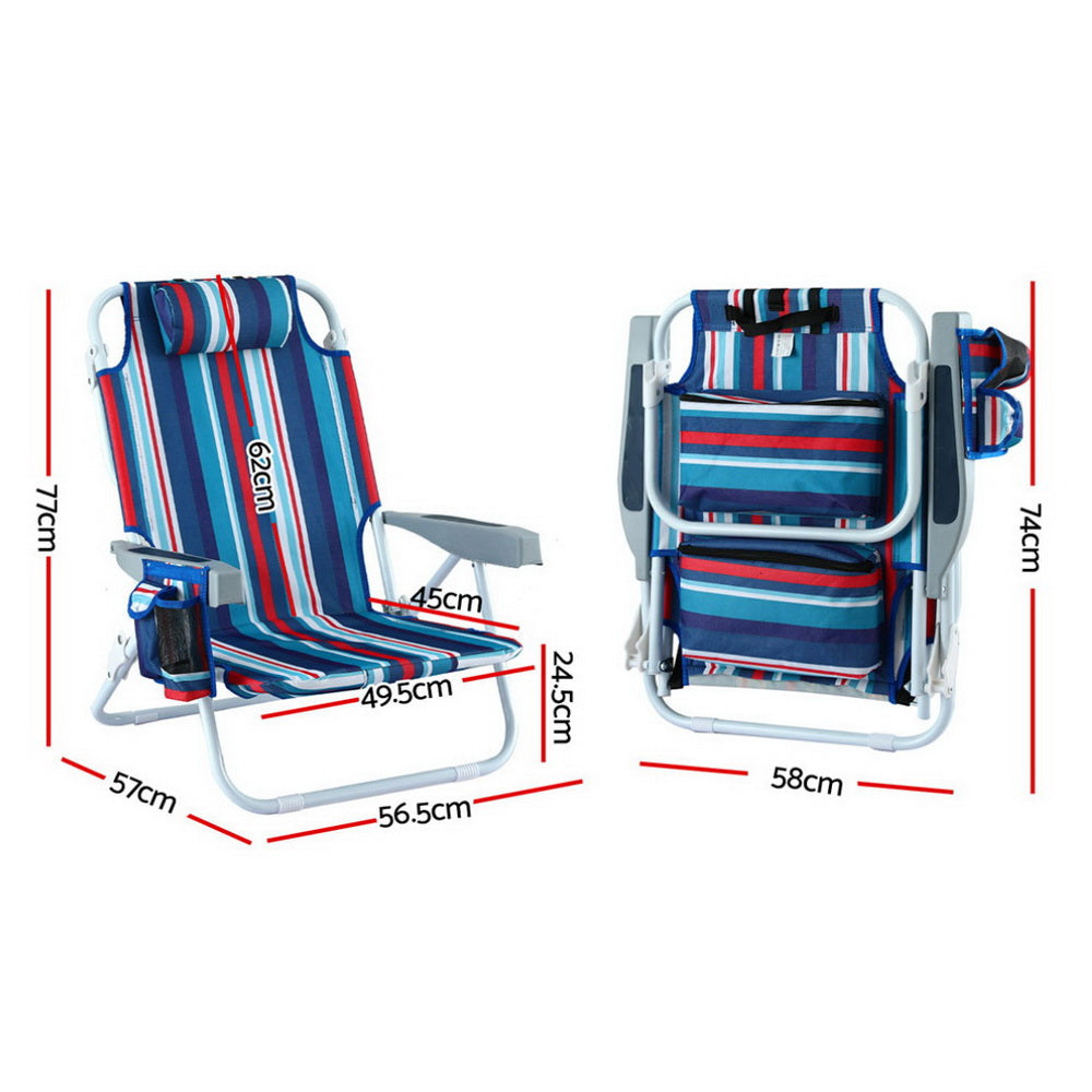 Explorer Beach Chair with Backpack – Blue Stripe – Set of 2