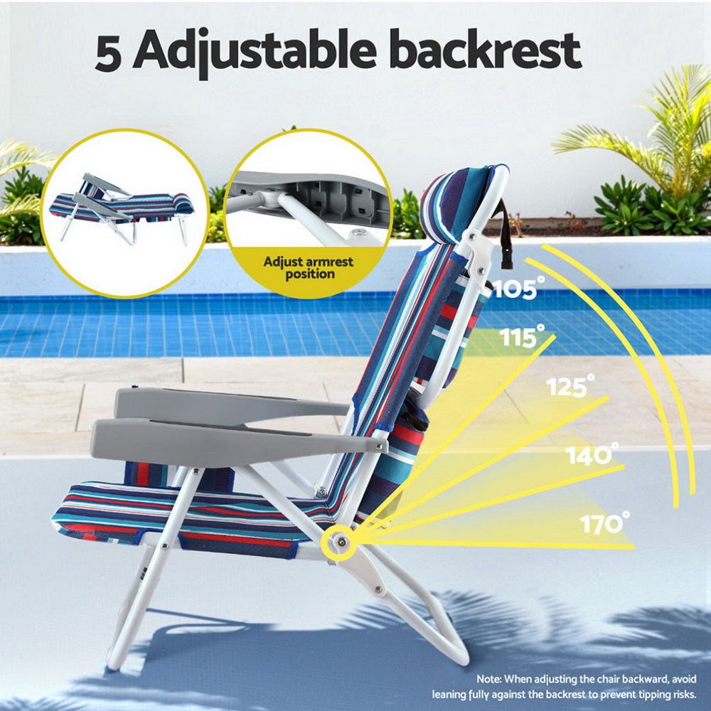 Explorer Beach Chair with Backpack – Blue Stripe – Set of 2