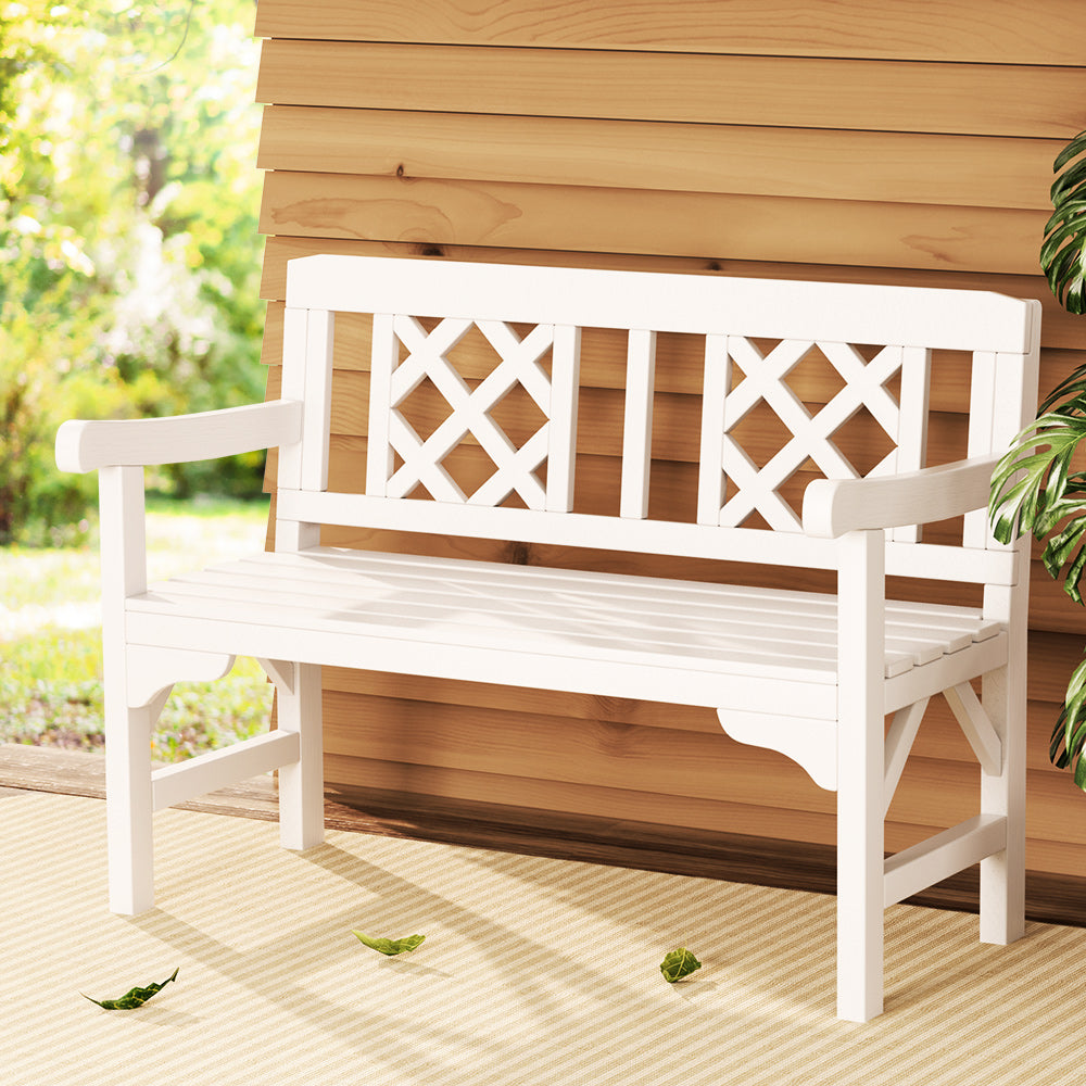 Outdoor Garden Bench Wooden Chair 2 Seat Patio Furniture Lounge White
