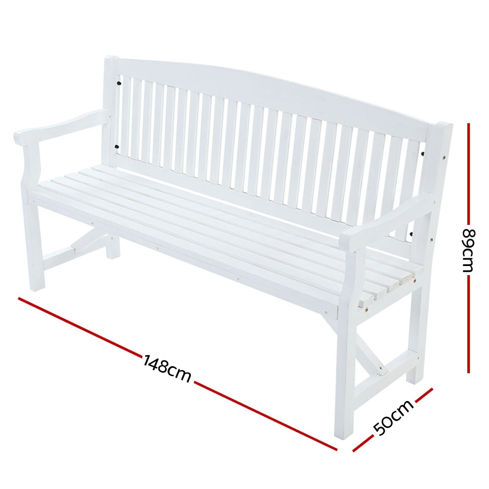 Rustico 3 Seat Outdoor Garden Bench – White – 160cm