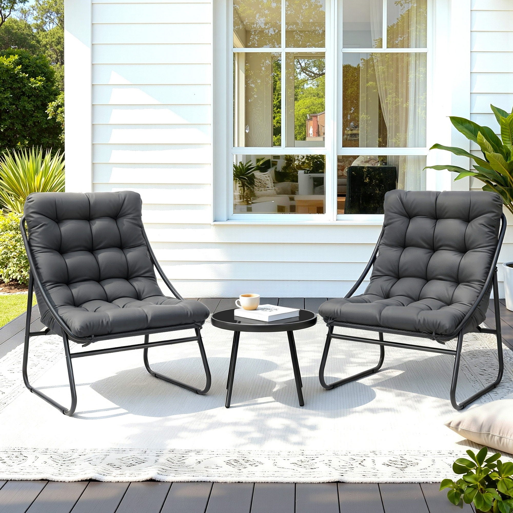 Cove 3PC Outdoor Bistro Set Patio Furniture Table and Chairs Steel Dining Chair