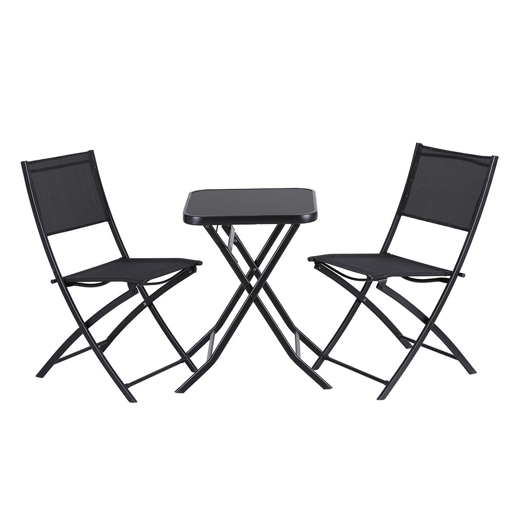 Outdoor Bistro Set Folding Table and Chairs Patio Furniture Garden Steel Black