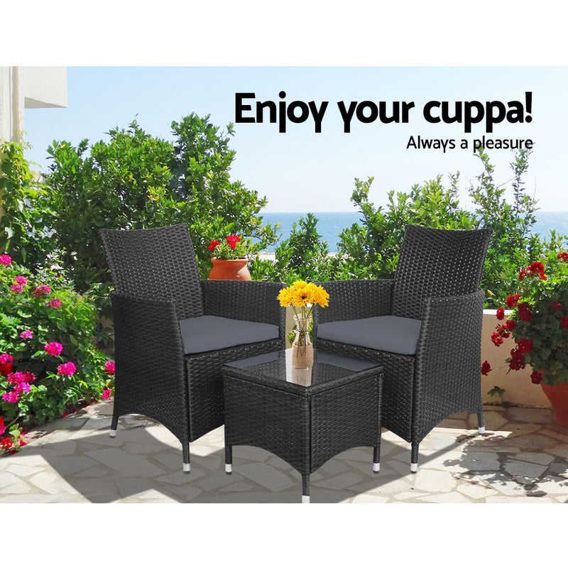 3 PC Outdoor Bistro Set - Black