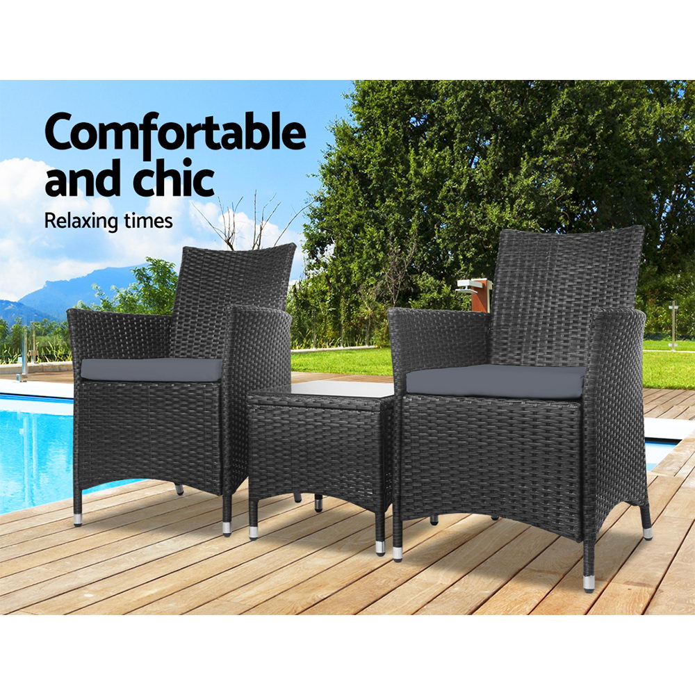 Monaco Outdoor Bistro Set – Black – 3 Piece