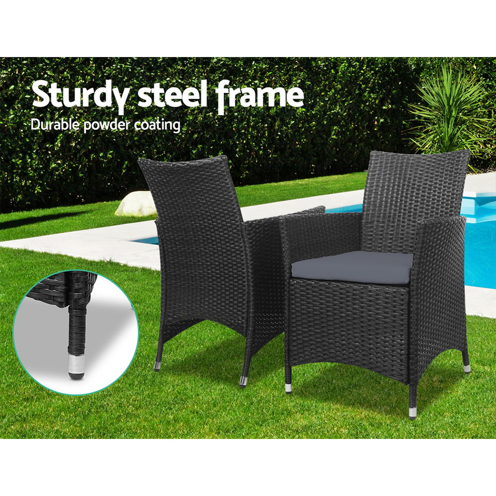 Milano Outdoor Wicker Bistro Set – Black – 3 Piece