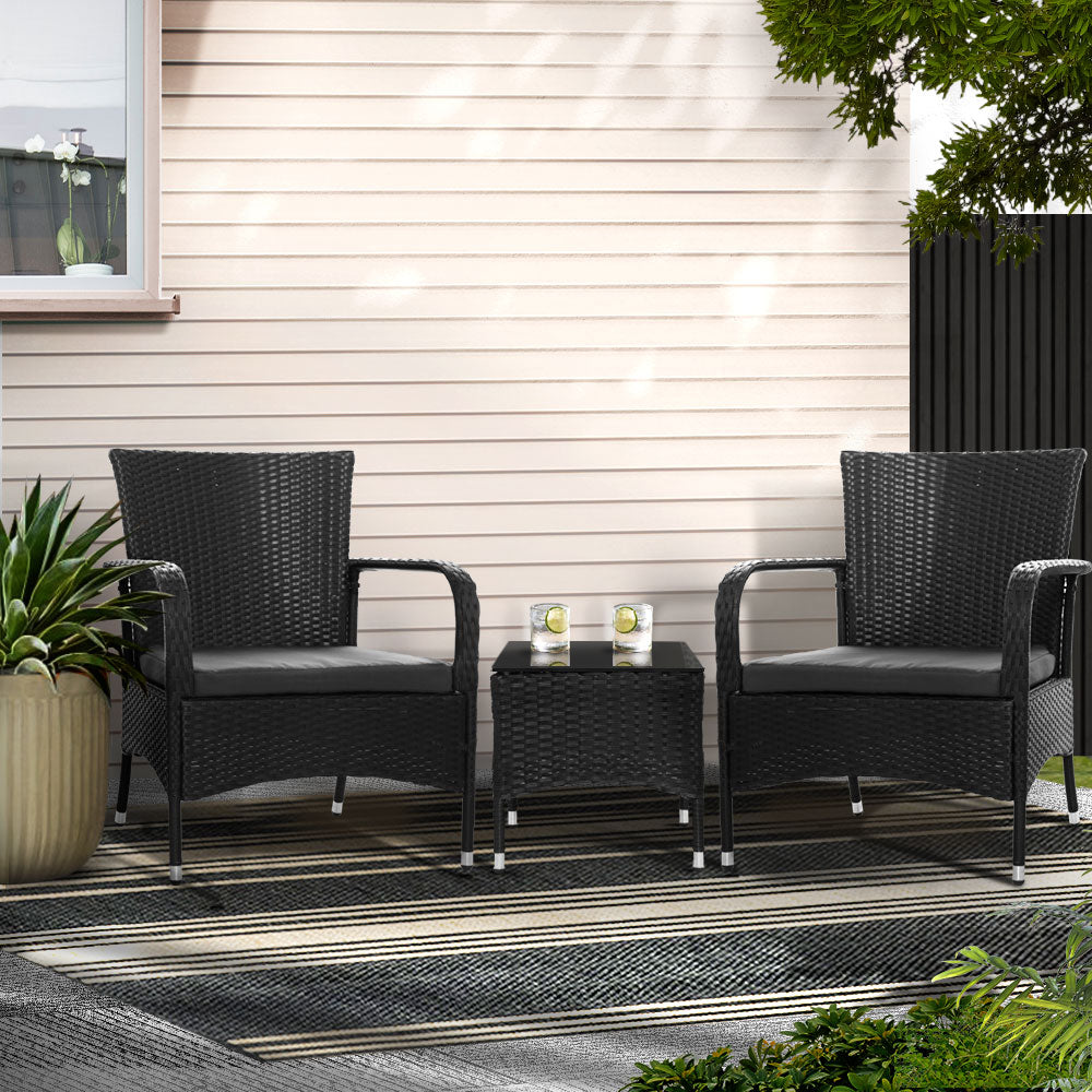 Atlas 3PC Outdoor Bistro Set Patio Furniture Wicker Setting Chairs Table Luca