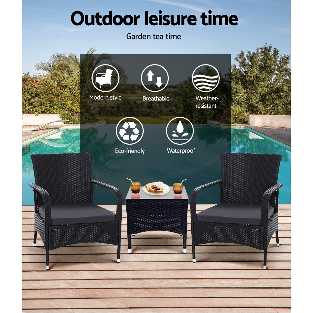 Atlas Outdoor Bistro Set – Black – 3 Piece