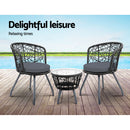 3 PC Outdoor Rattan Table & Chairs - Black