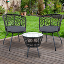 3 PC Outdoor Rattan Table & Chairs - Black