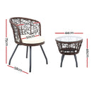 3 PC Outdoor Rattan Table & Chairs - Brown