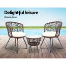 3 PC Outdoor Rattan Table & Chairs - Brown