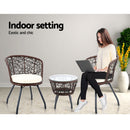 3 PC Outdoor Rattan Table & Chairs - Brown