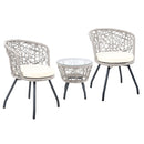 Gardeon 3PC Bistro Set Outdoor Furniture Rattan Table Chairs Patio Garden Cushion Grey