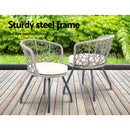 3 PC Outdoor Rattan Table & Chairs - Grey