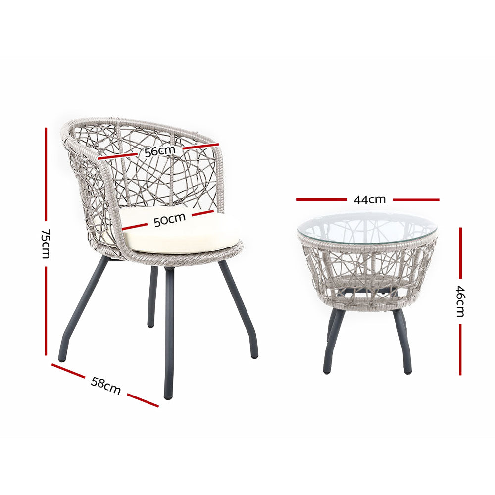 Atlas Outdoor Bistro Set – Grey – 3 Piece