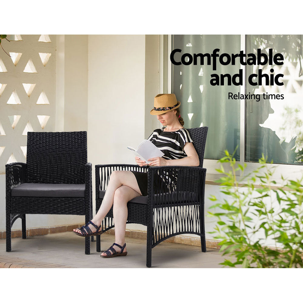 Harp Outdoor Wicker Dining Chairs – Black – Set of 2