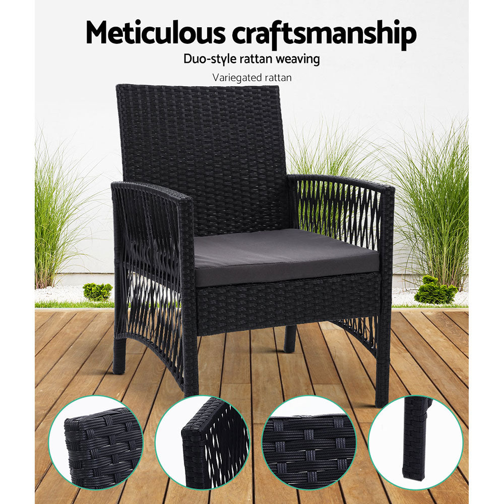 Harp Outdoor Wicker Dining Chairs – Black – Set of 2