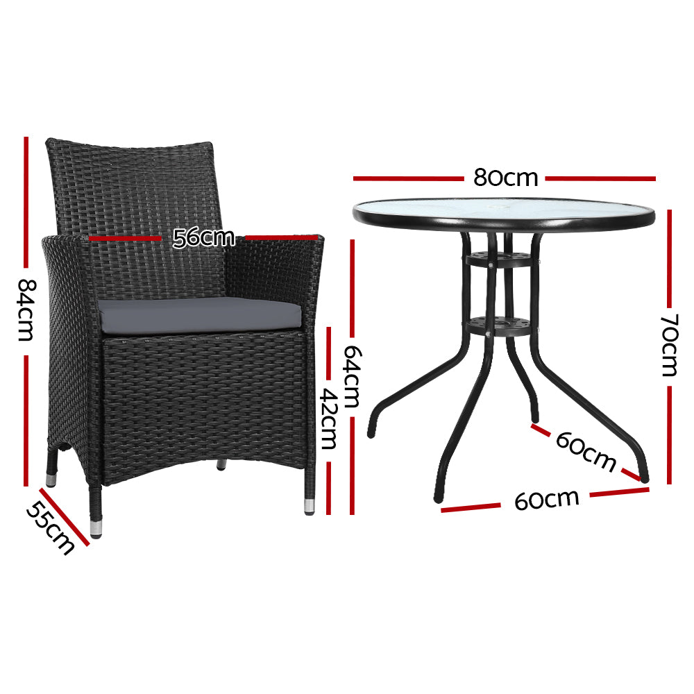 Arlo Outdoor Bistro Set – Black & Grey – 3 Piece