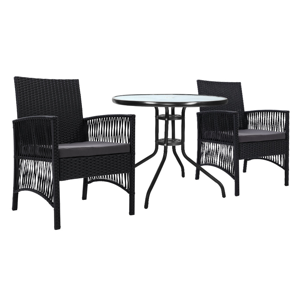 Atlas 3PC Bistro Set Outdoor Furniture Rattan Table Chairs Cushion Patio Garden Lyra