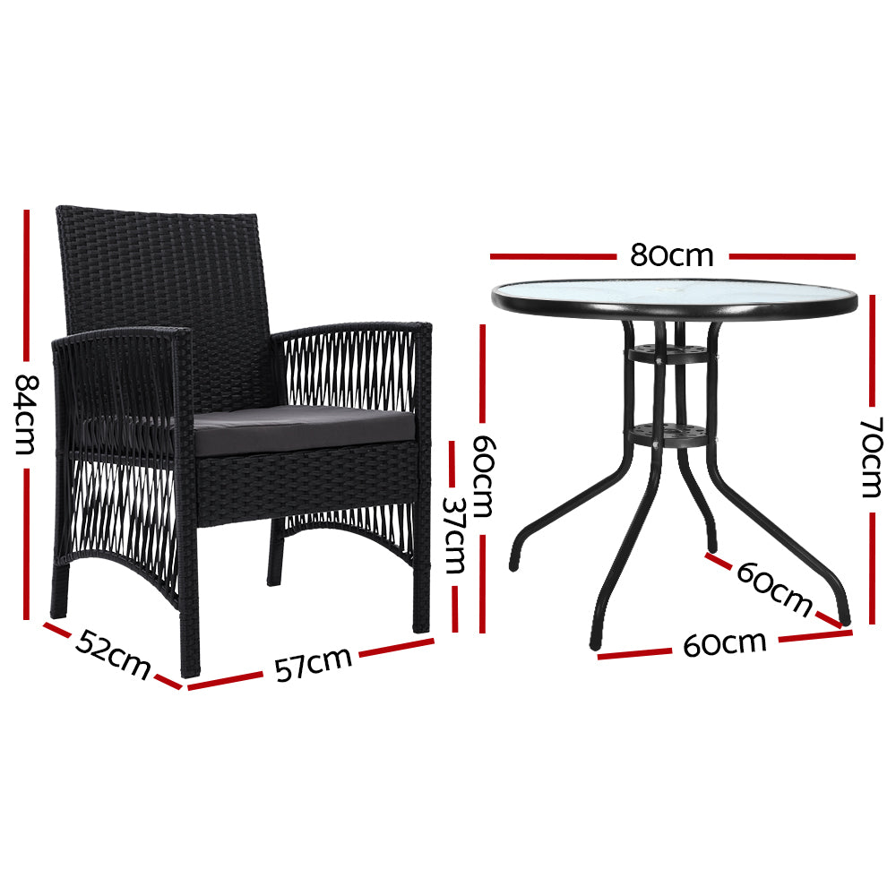 Atlas Outdoor Bistro Set – Black & Grey – 3 Piece