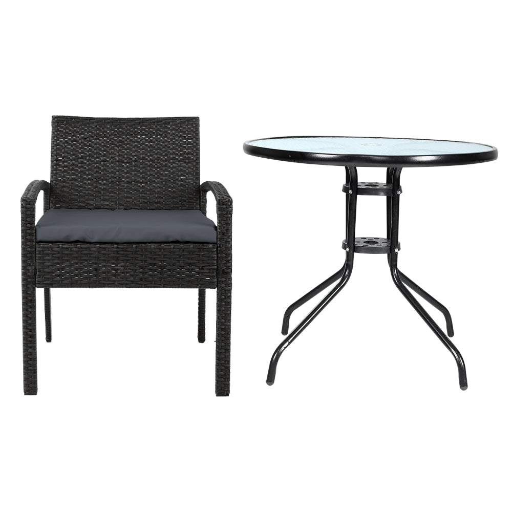 Rowan Outdoor Bistro Set – Black & Grey – 3 Piece