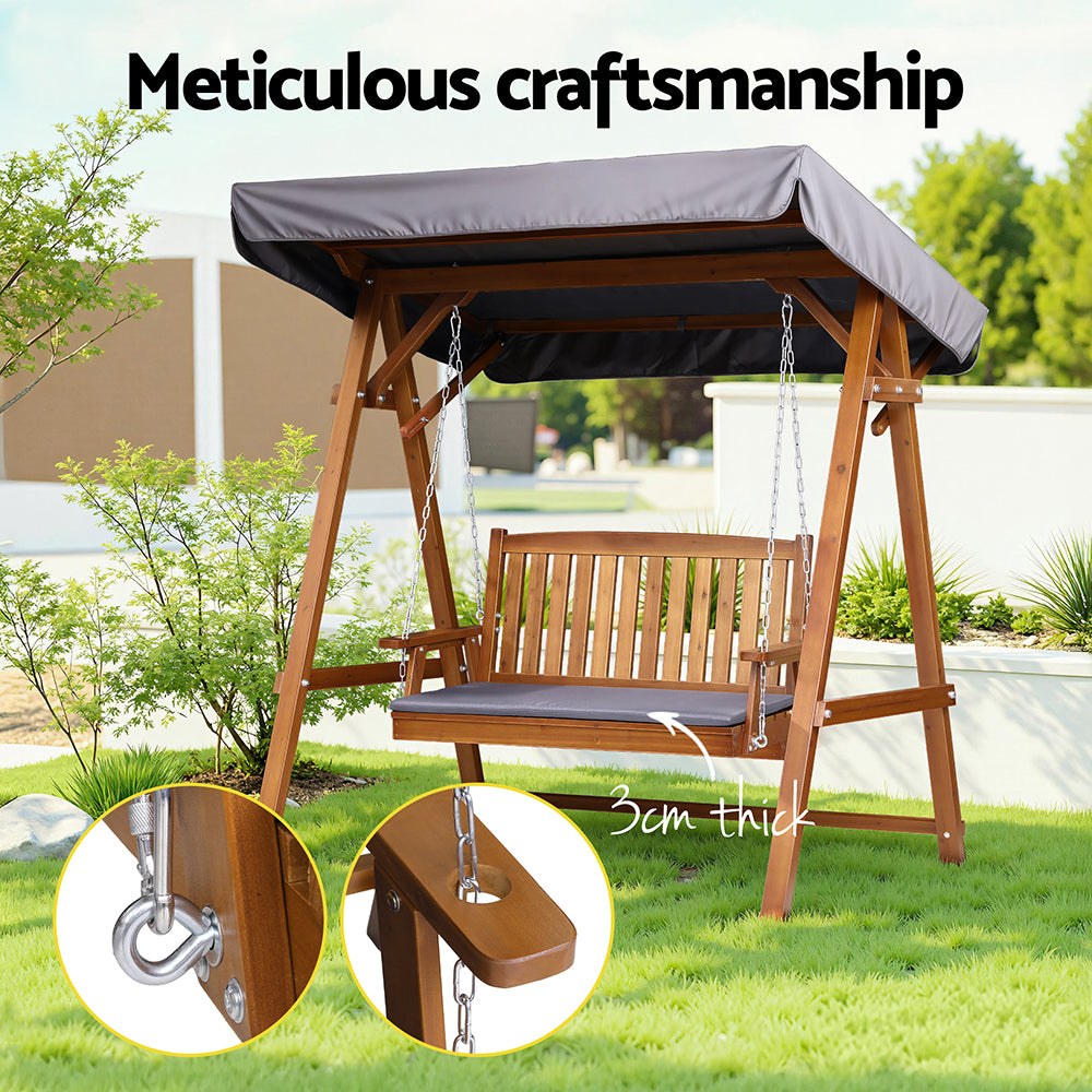 Halston Swing Chair with Canopy – Teak – 2 Seater