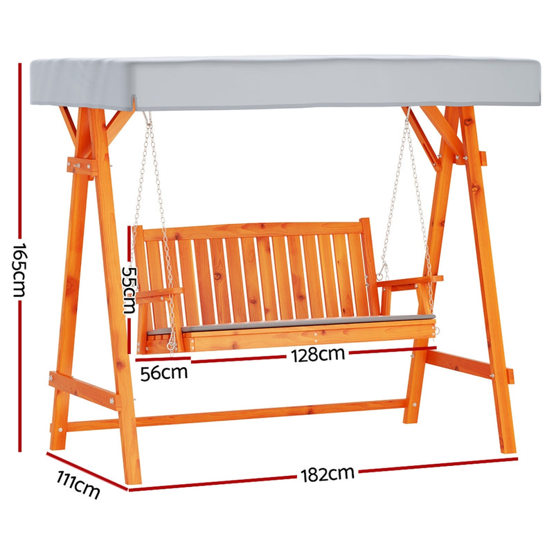 3 Seater Wooden Swing Chair Canopy