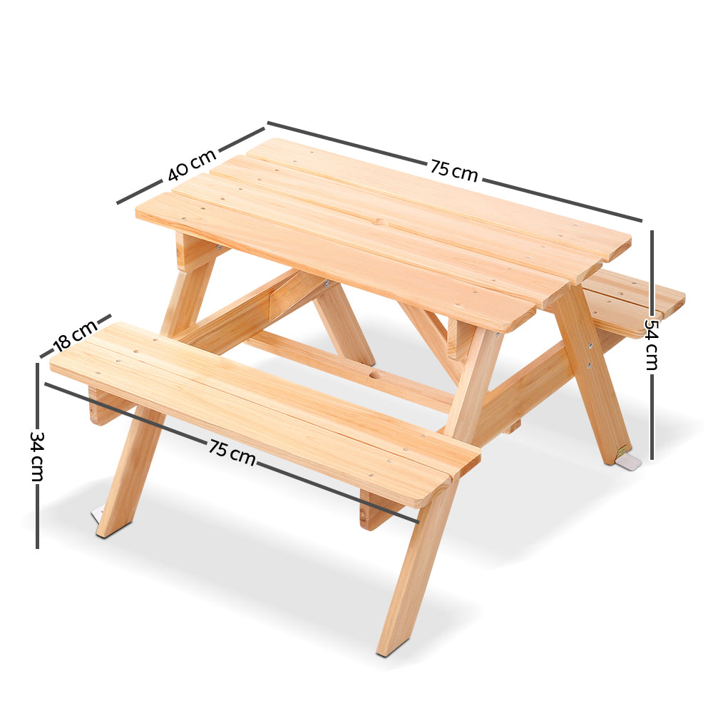 Callan Kids Picnic Set – Natural Wood – Table & Benches