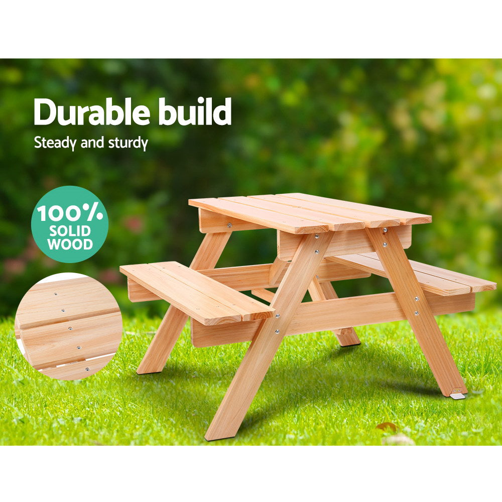 Callan Kids Picnic Set – Natural Wood – Table & Benches