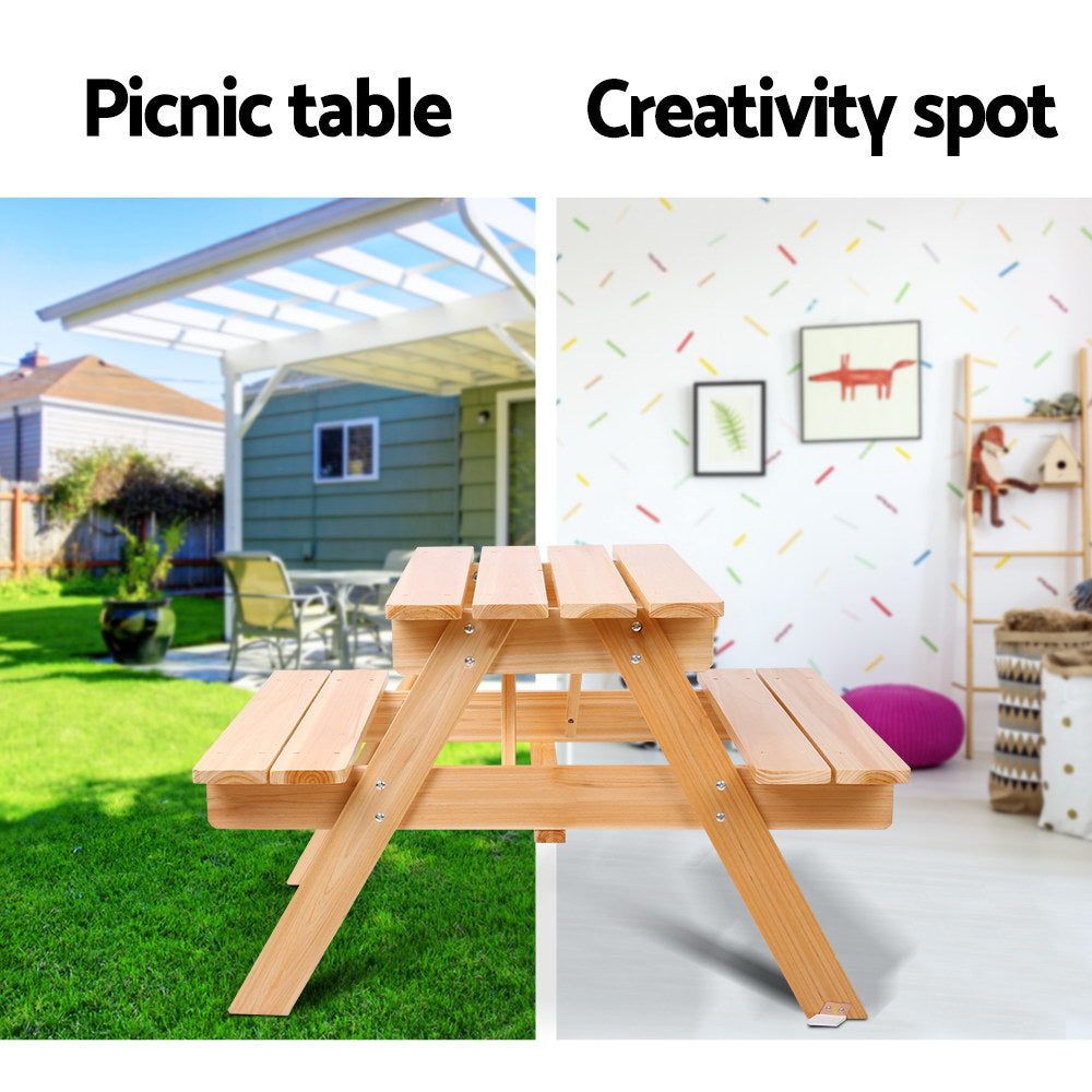 Callan Kids Picnic Set – Natural Wood – Table & Benches