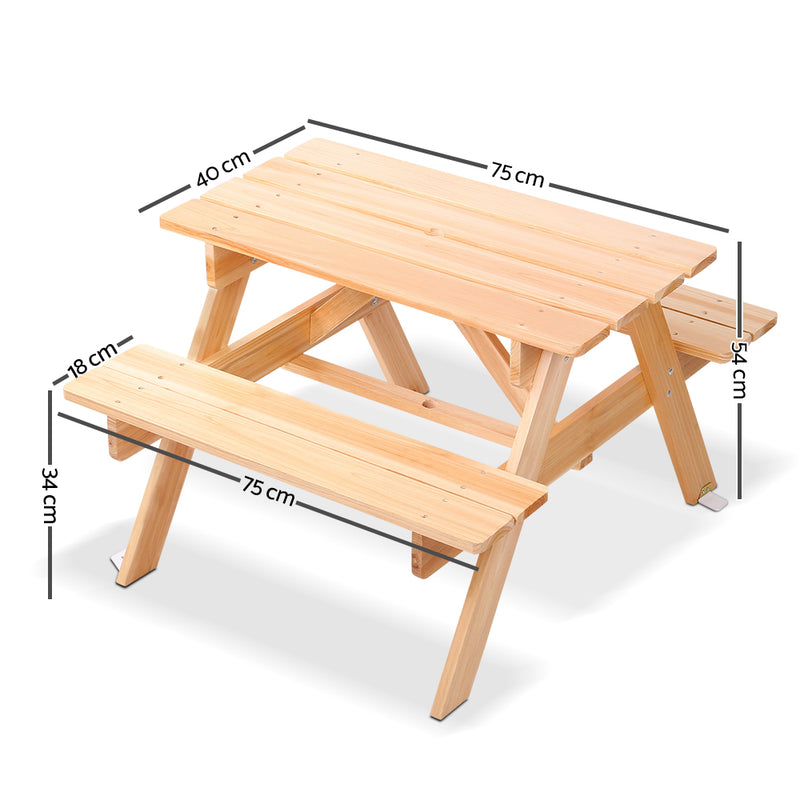 Kids Wooden Picnic Table Set with Umbrella - Natural