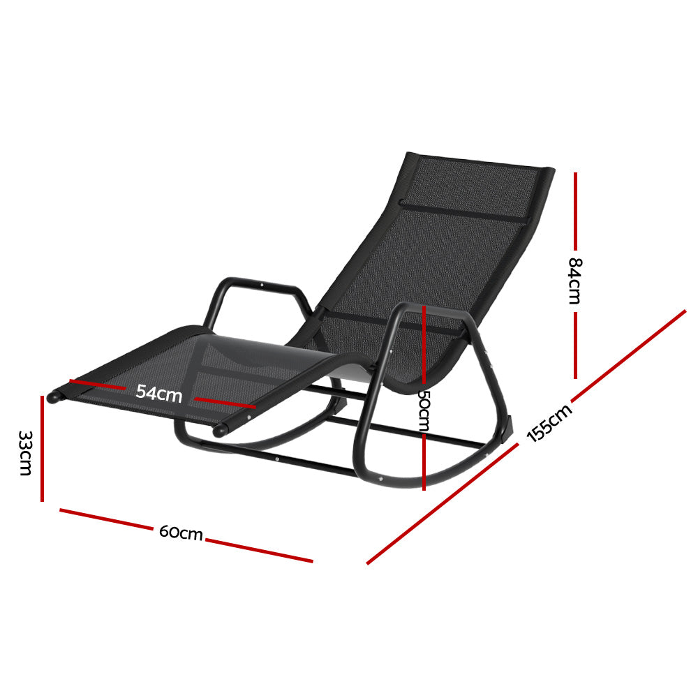 Sereno Rocking Sun Lounge Chair – Black – Steel Frame