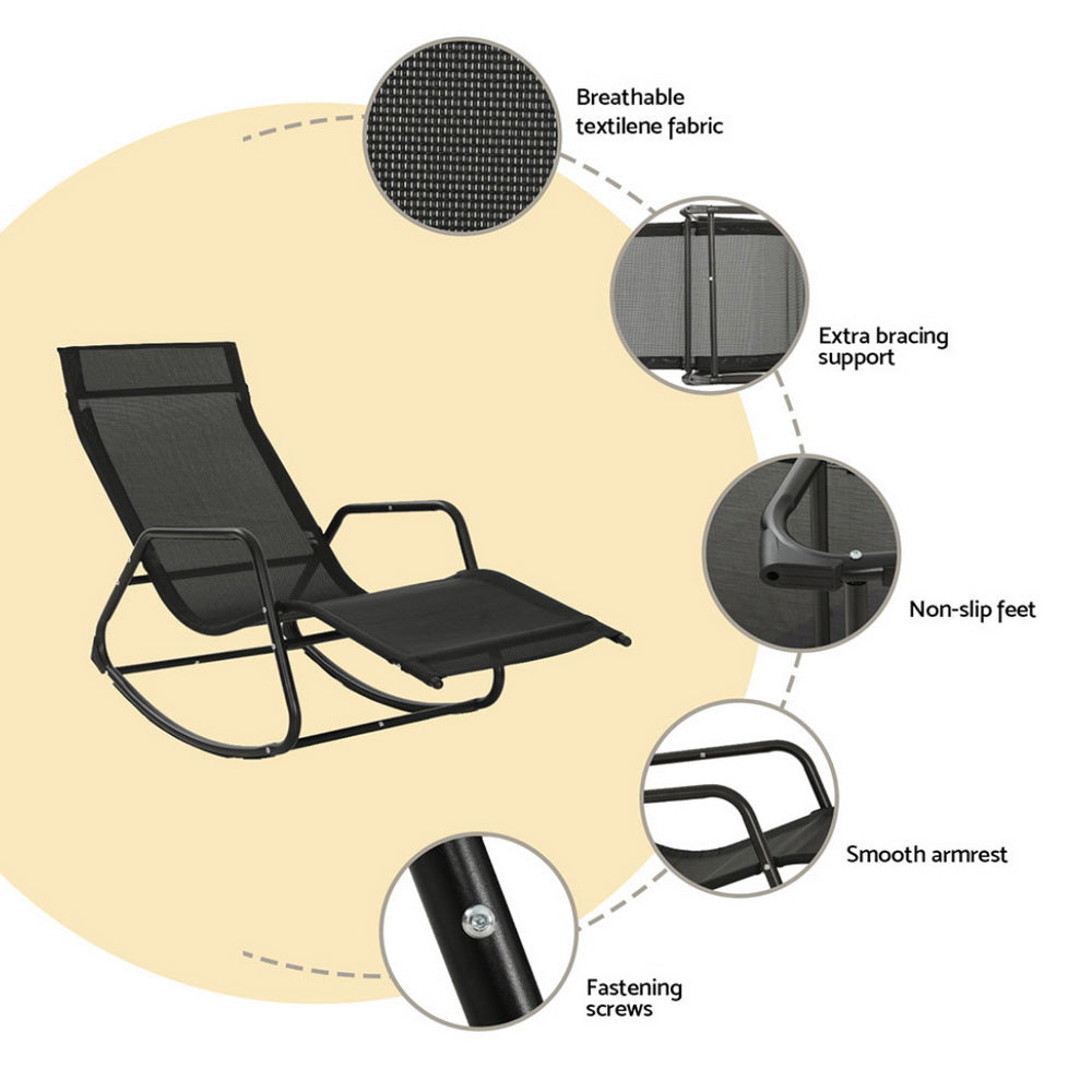 Sereno Rocking Sun Lounge Chair – Black – Steel Frame