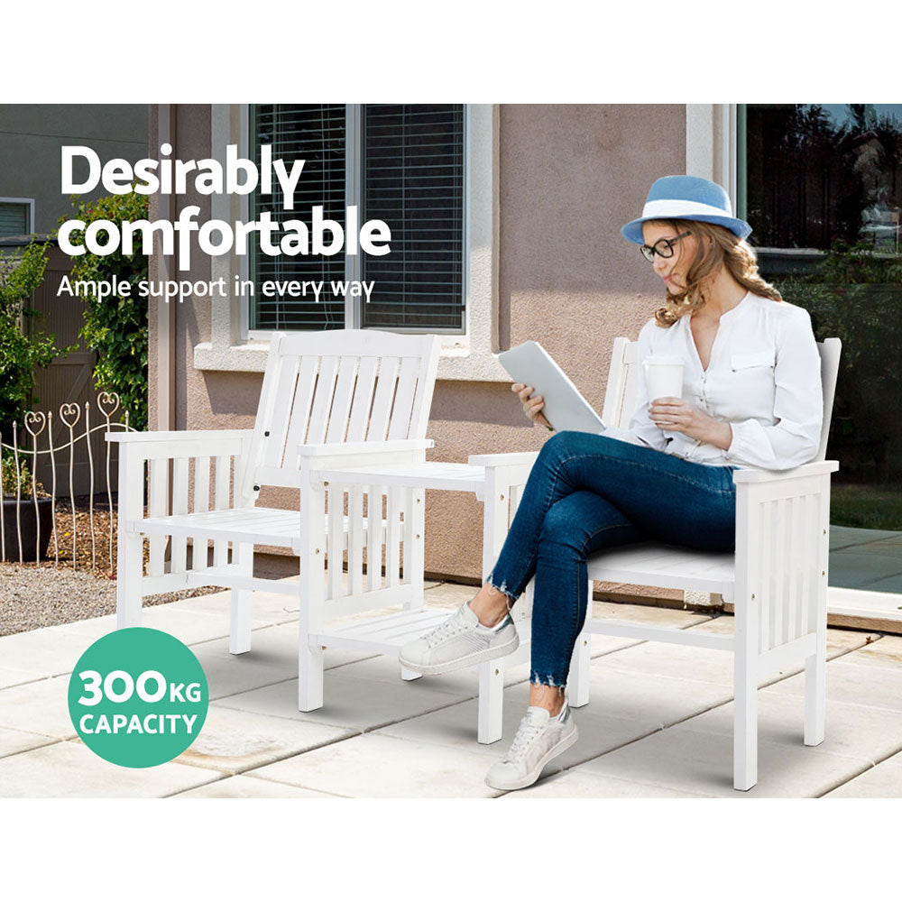 Meadow Garden Loveseat with Table – White – 2 Seater