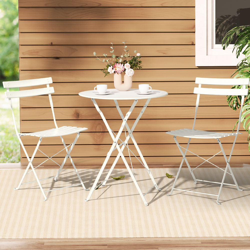 Atlas 3PC Outdoor Bistro Set Steel Table and Chairs Patio Furniture White