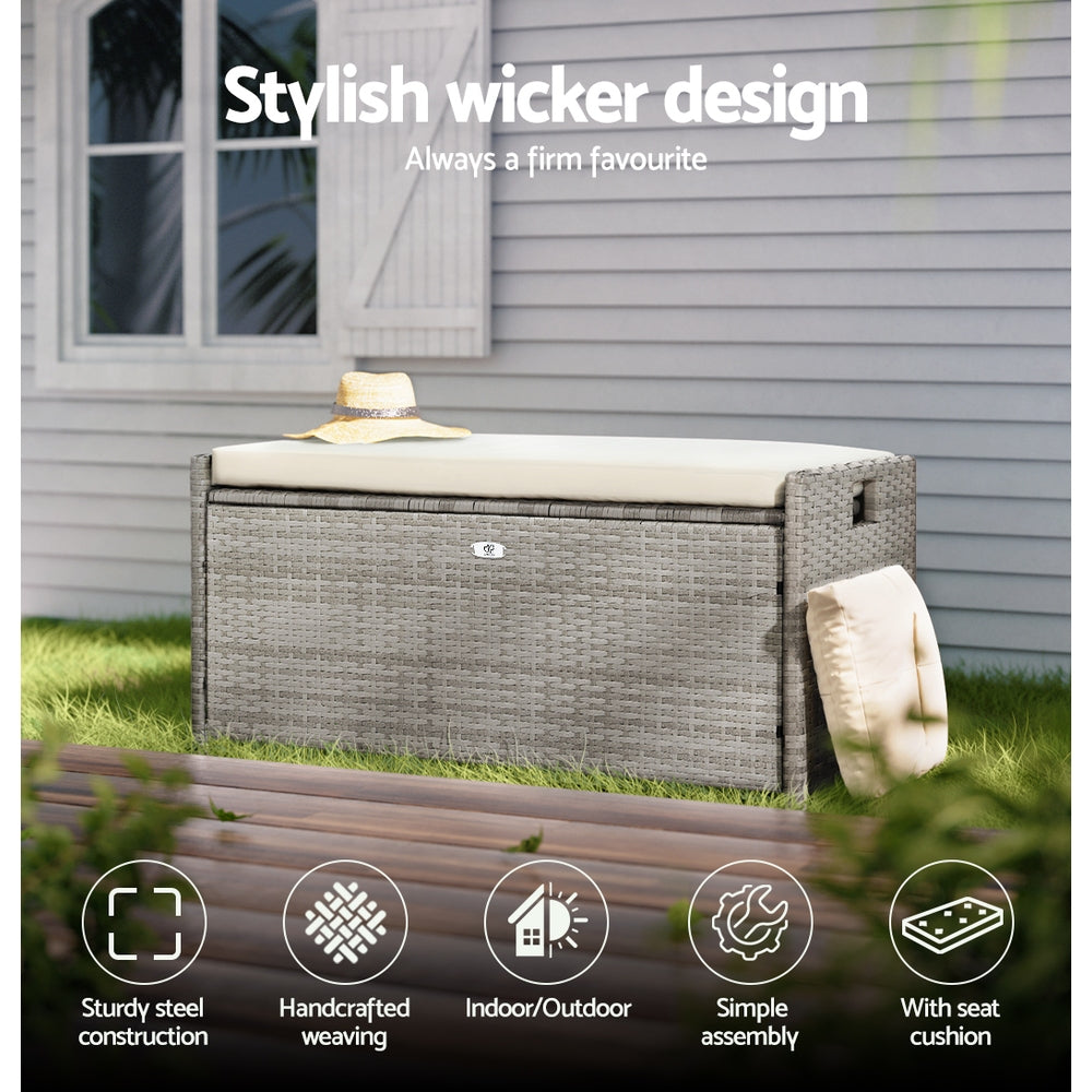 Santara Wicker Storage Bench – Grey – 102L